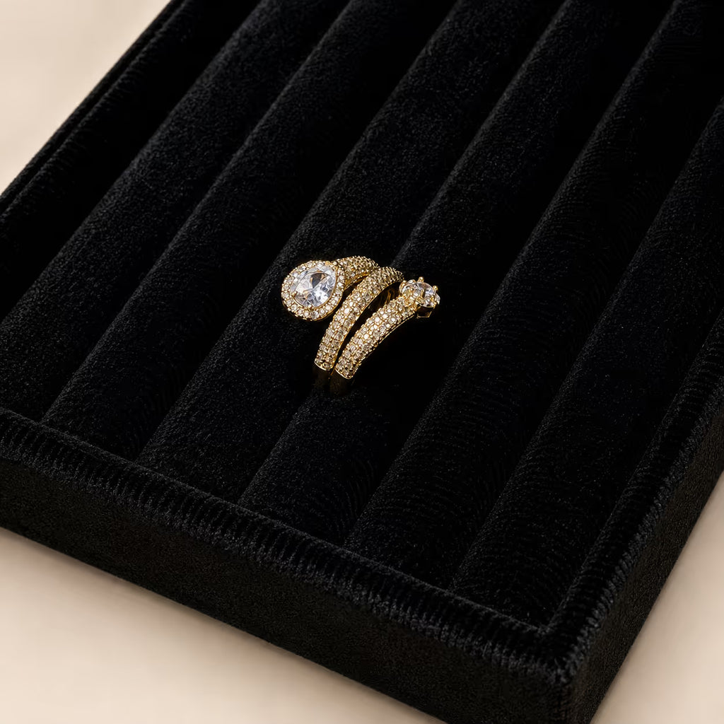 Gold Oval Crystal Bypass Statement Ring - View 3 - Shop Aizel