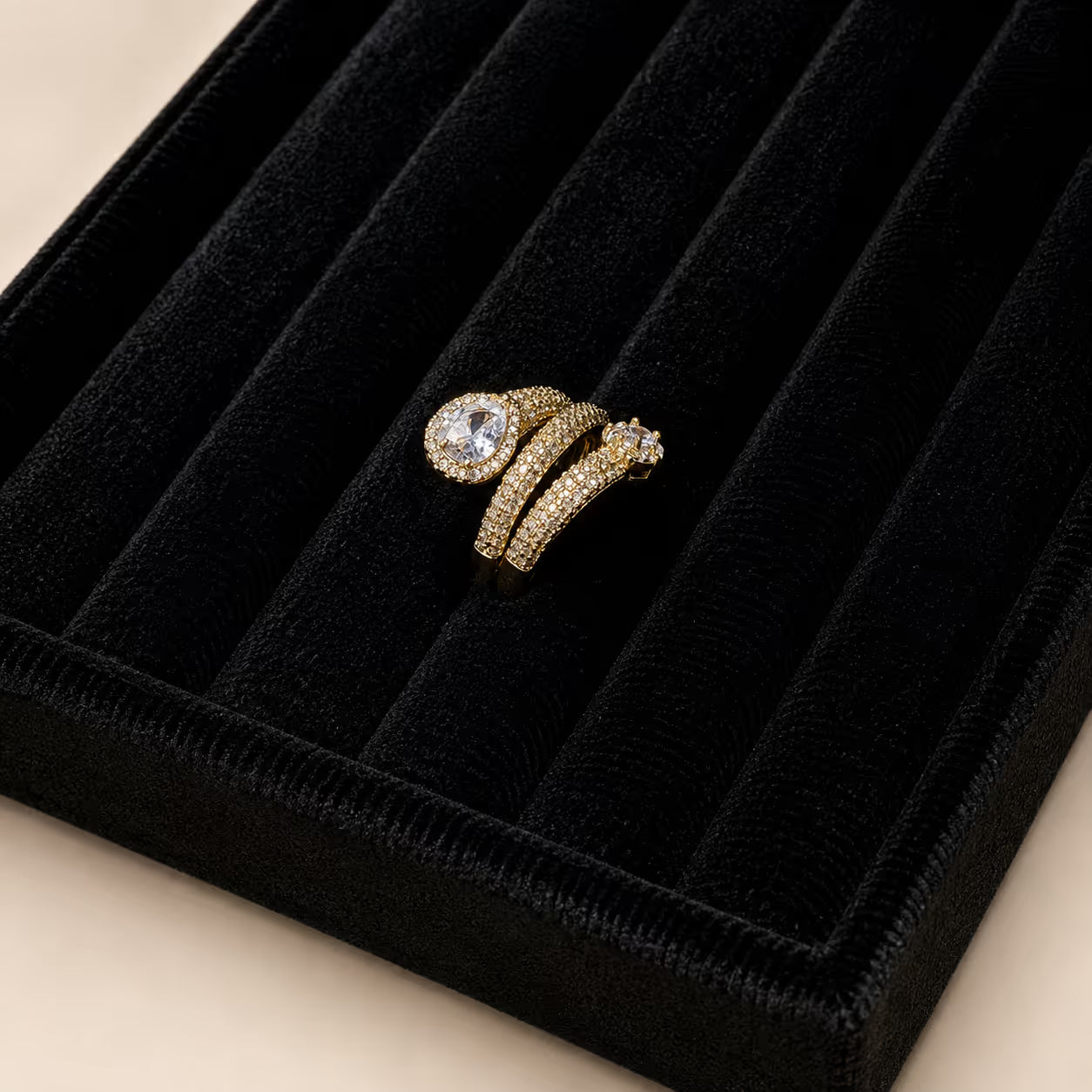 Gold Oval Crystal Bypass Statement Ring - View 3 - Shop Aizel