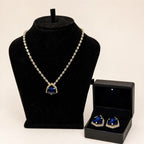 Blue Sapphire Trillion Pendant Necklace & Earring Set - View 1 - Shop Aizel