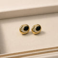 Black Onyx and Crystal Gold Stud Earrings - View 1 - Shop Aizel