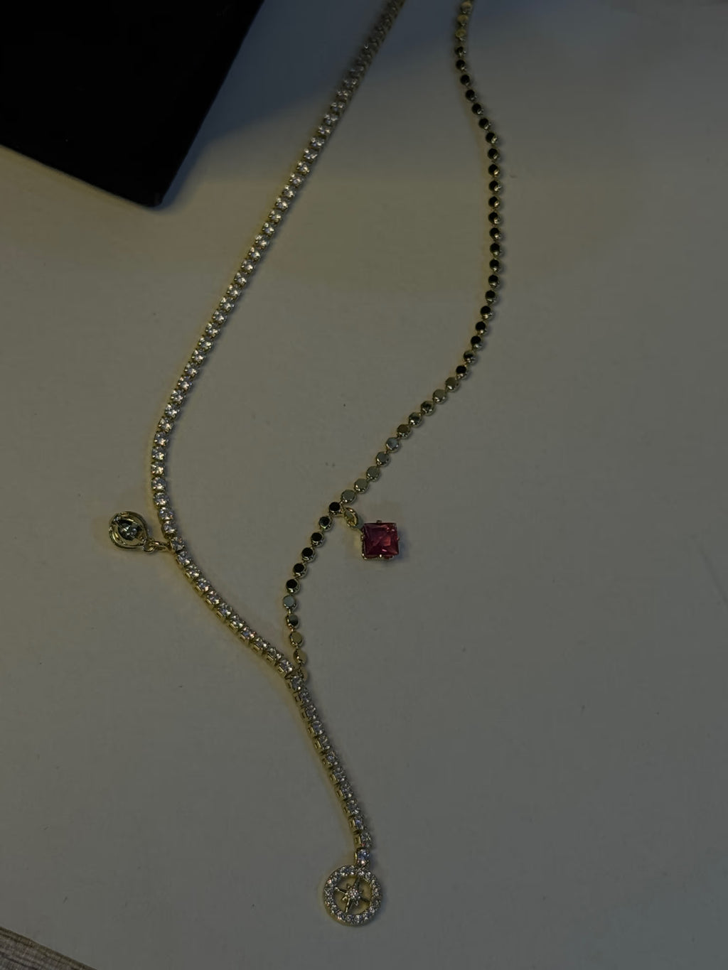 Asymmetric CZ Tennis & Charm Lariat Necklace - Original 1 - Shop Aizel