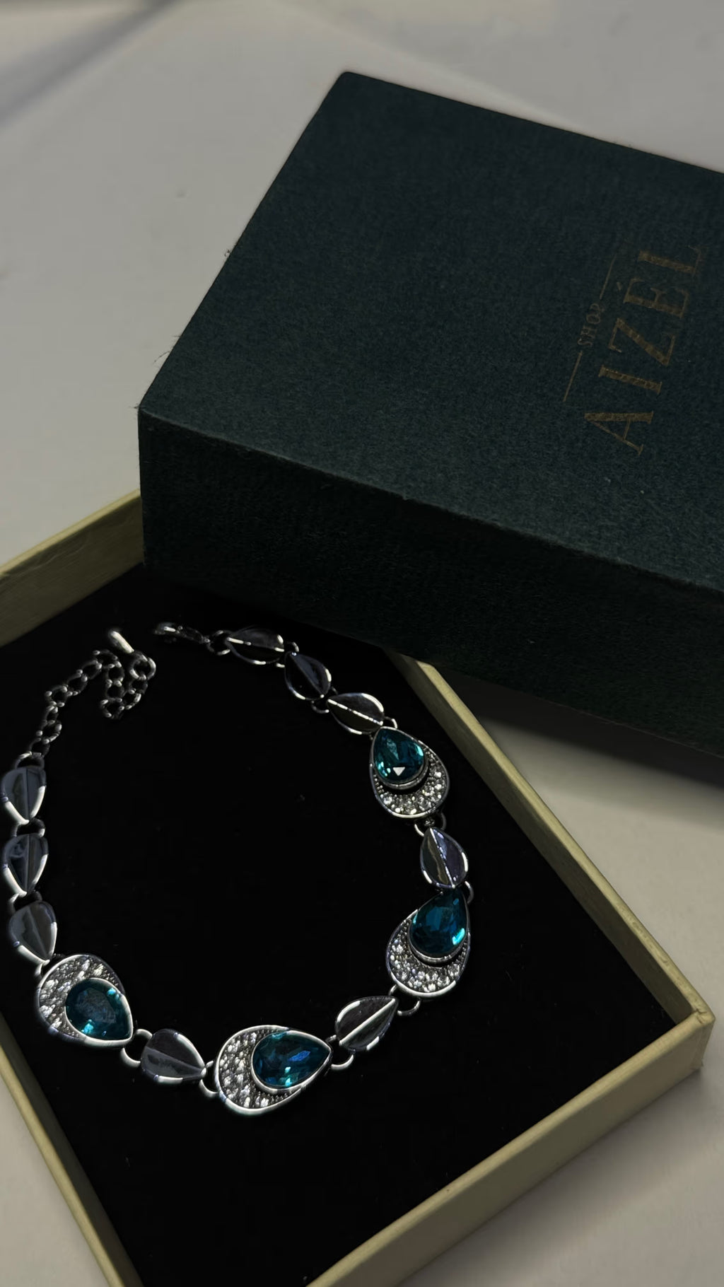 Silver Blue Sapphire Teardrop Statement Bracelet - View 4 - Shop Aizel