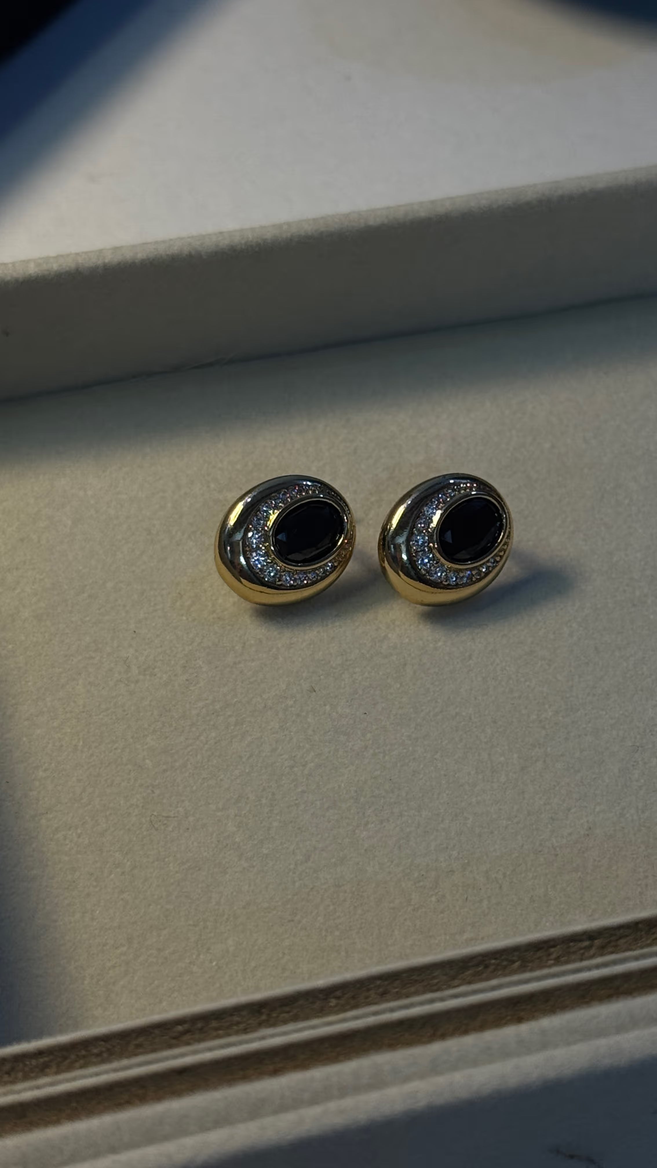 Black Onyx and Crystal Gold Stud Earrings - View 3 - Shop Aizel