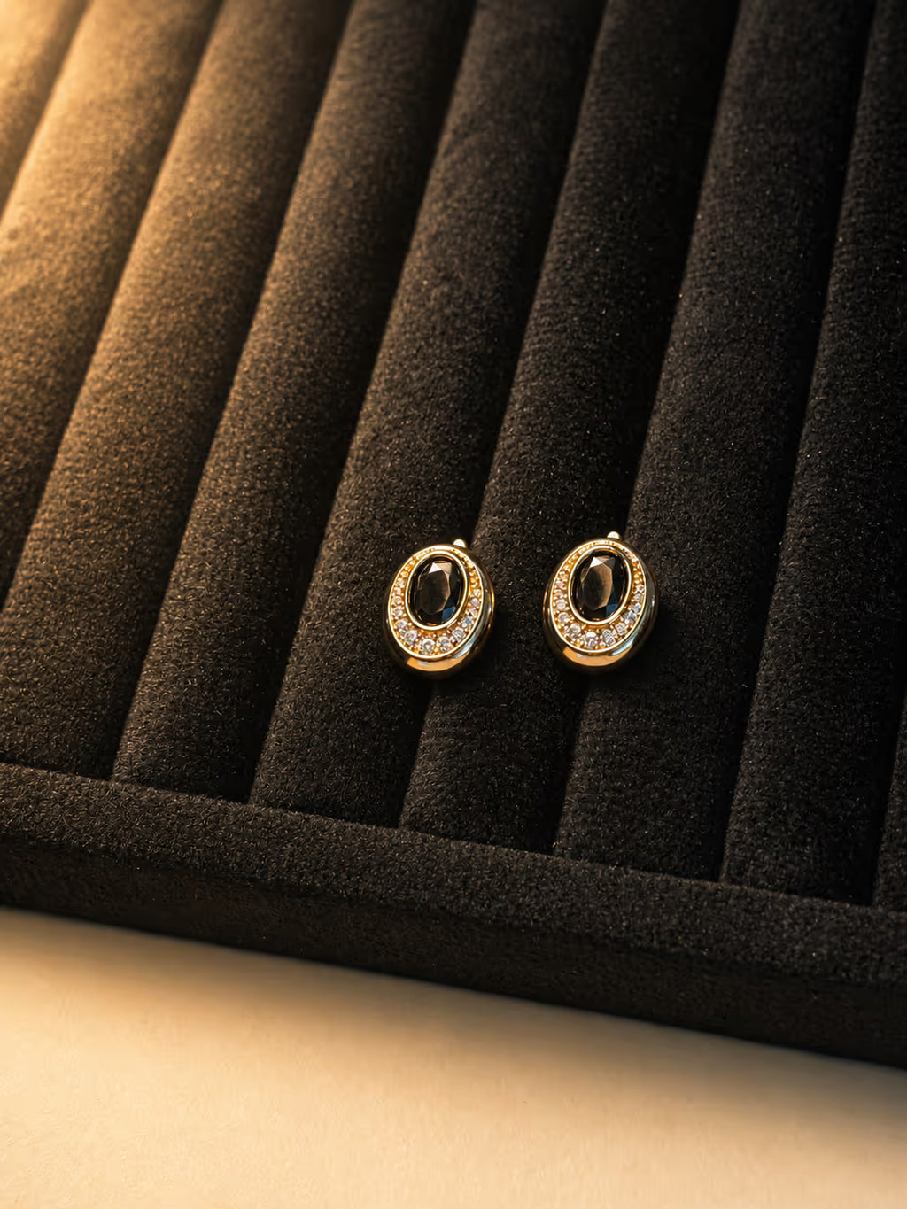 Black Onyx and Crystal Gold Stud Earrings - View 2 - Shop Aizel