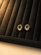 Black Onyx and Crystal Gold Stud Earrings - View 2 - Shop Aizel