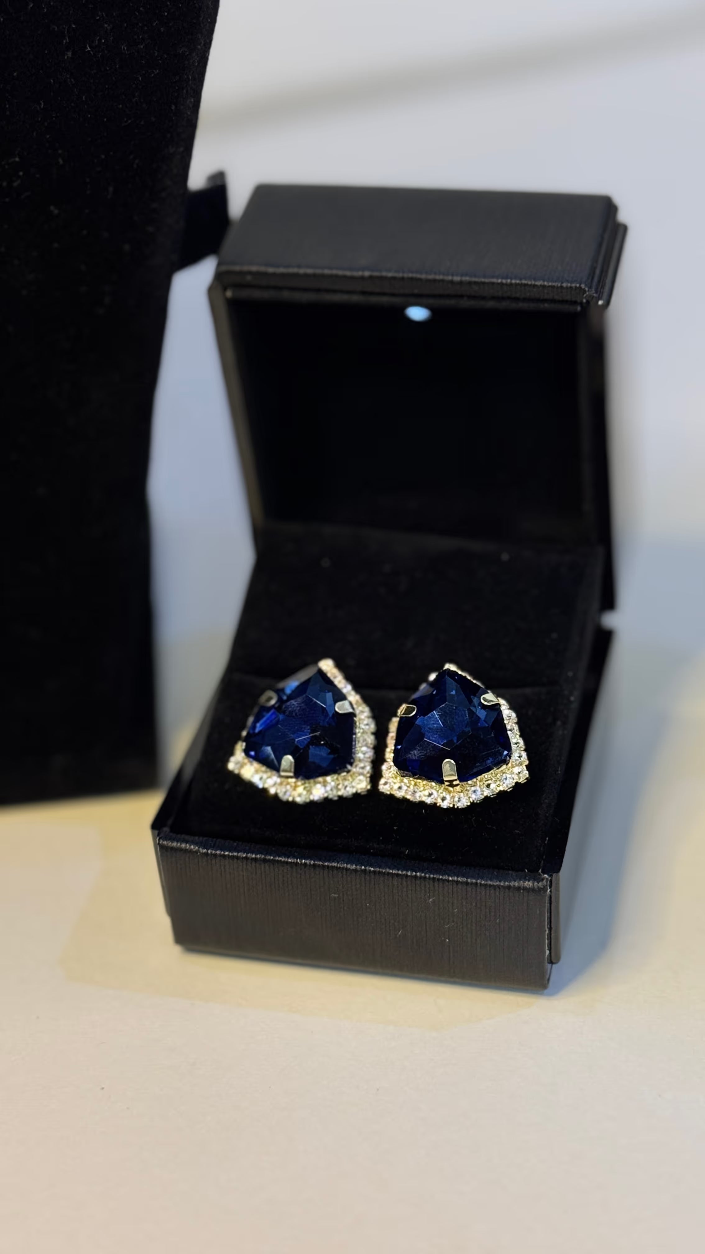 Blue Sapphire Trillion Pendant Necklace & Earring Set - View 3 - Shop Aizel