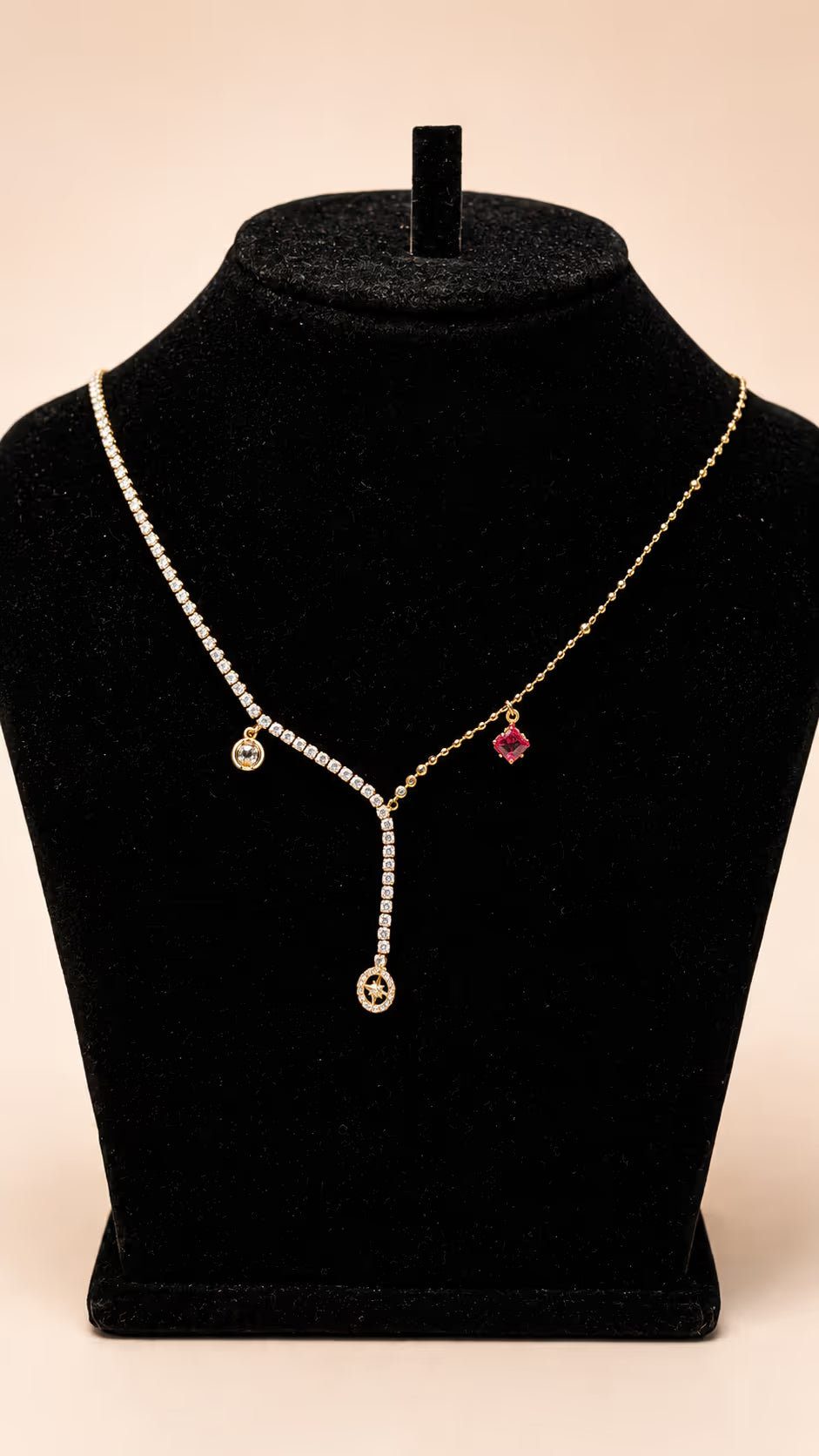 Gold CZ Dual-Chain Y-Lariat Necklace - View 1 - Shop Aizel