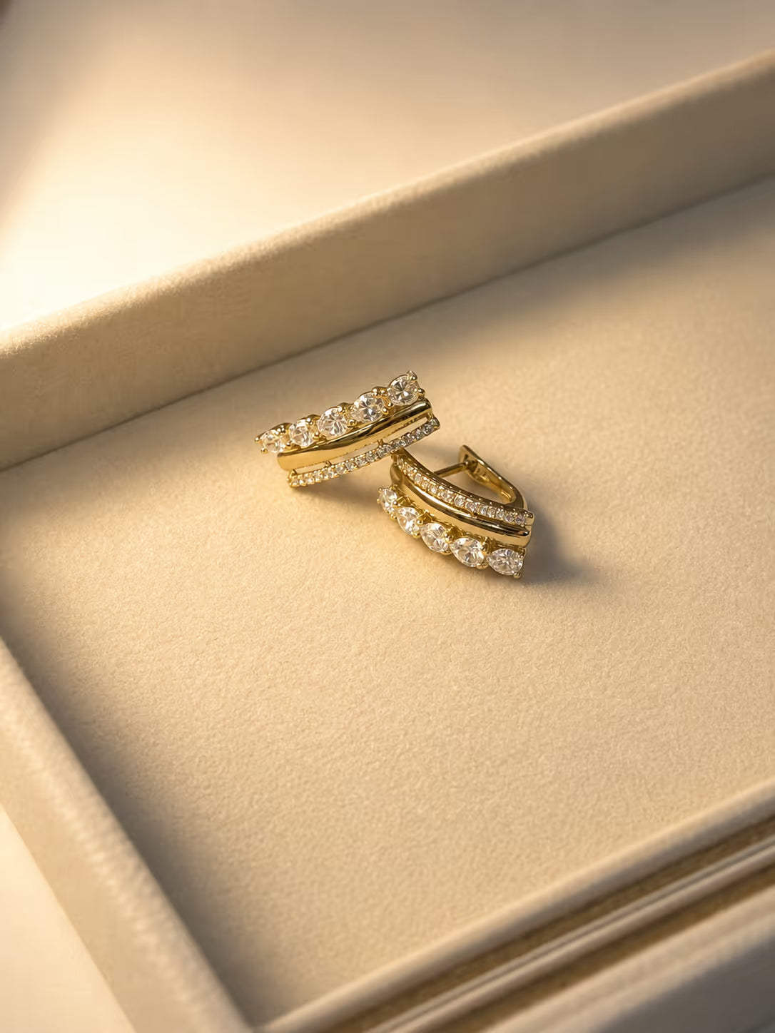 Gold Pavé Crystal Hoop Earrings - View 2 - Shop Aizel