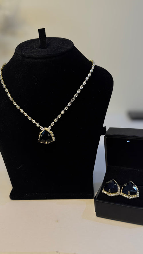 Black Triangle CZ Necklace & Earrings Jewellery Set - View 1 - Shop Aizel