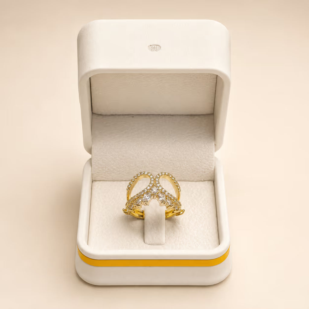 Gold Sparkling Cluster Statement Ring - View 1 - Shop Aizel