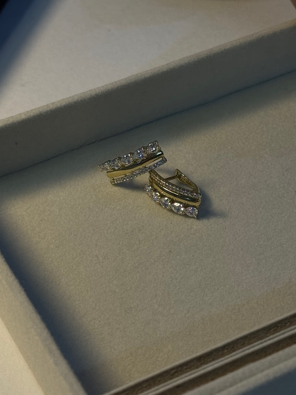 Gold Pavé Crystal Hoop Earrings - View 3 - Shop Aizel