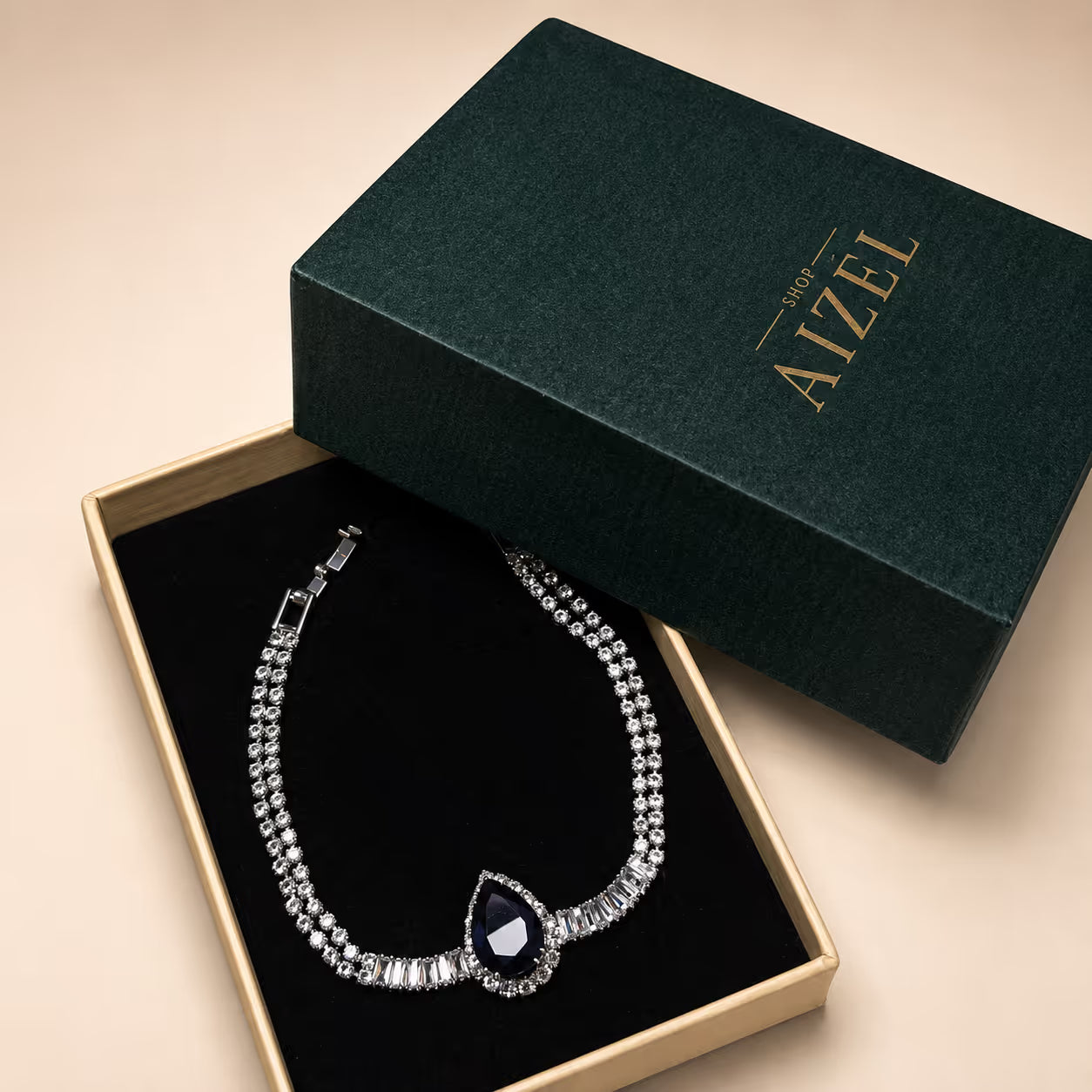 Black Pear-Shaped Statement Bracelet - View 5 - Shop Aizel