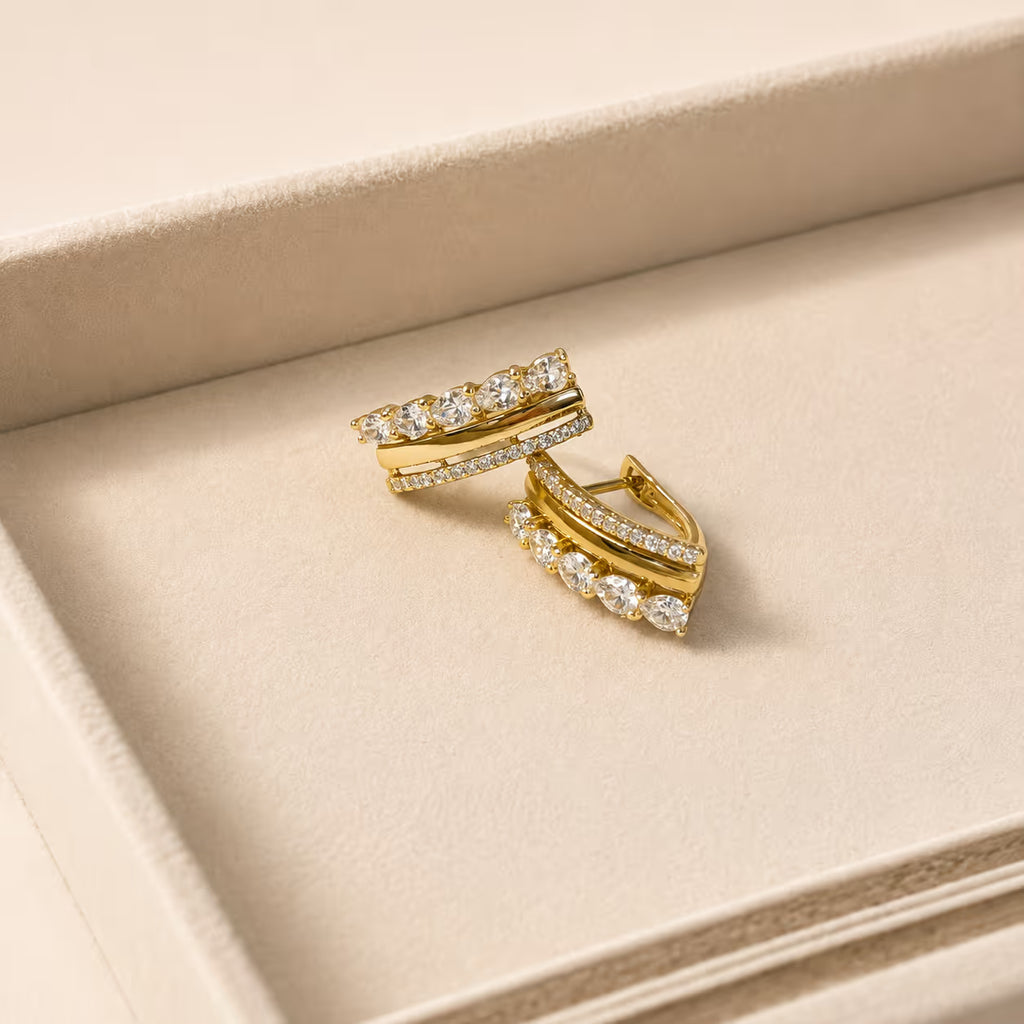 Gold Pavé Crystal Hoop Earrings - View 1 - Shop Aizel