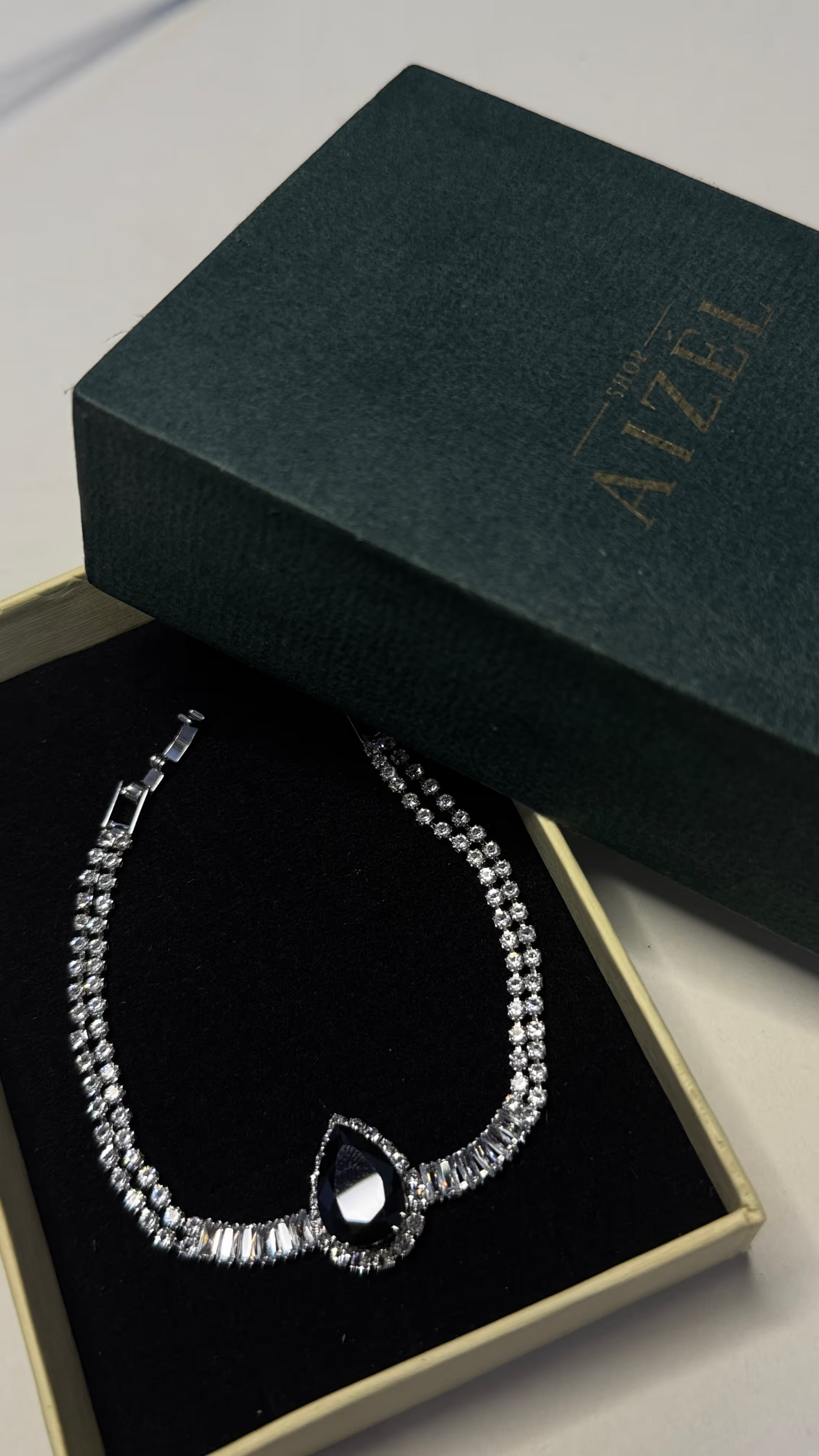 Black Pear-Shaped Statement Bracelet - View 8 - Shop Aizel