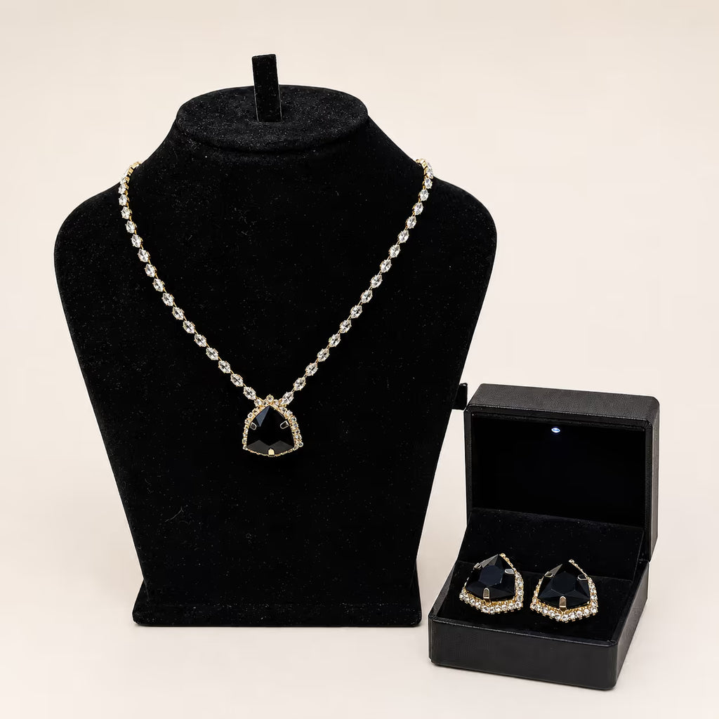 Black Triangle CZ Necklace & Earrings Jewellery Set - View 3 - Shop Aizel