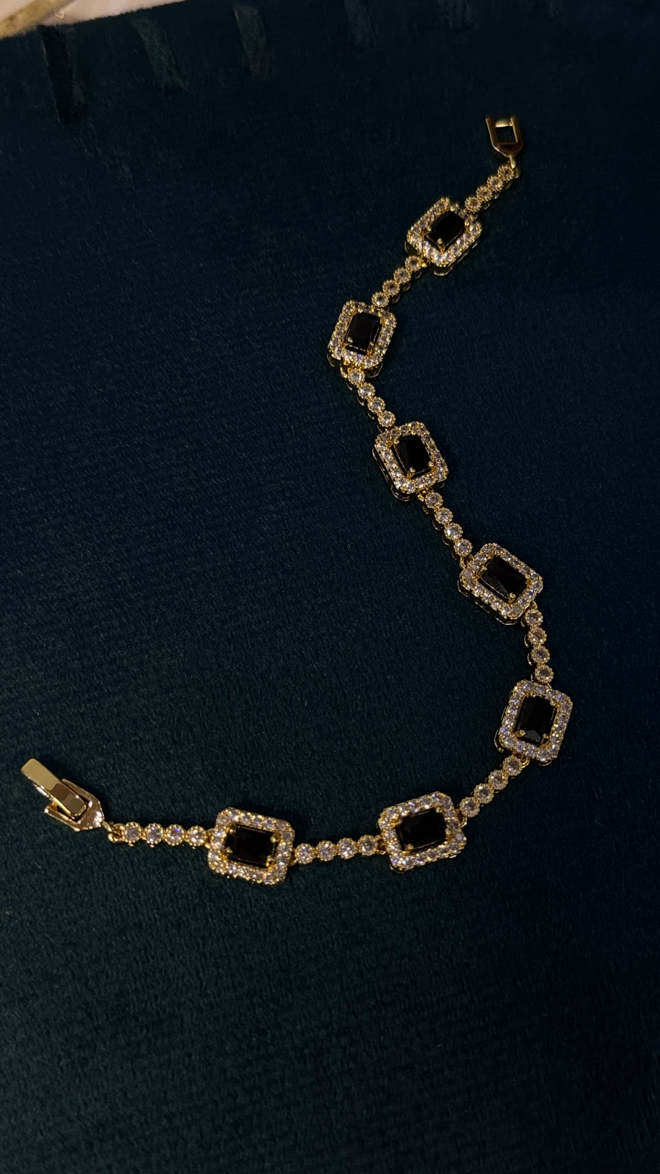 Gold-Tone Black Onyx & Crystal Link Bracelet - View 5 - Shop Aizel