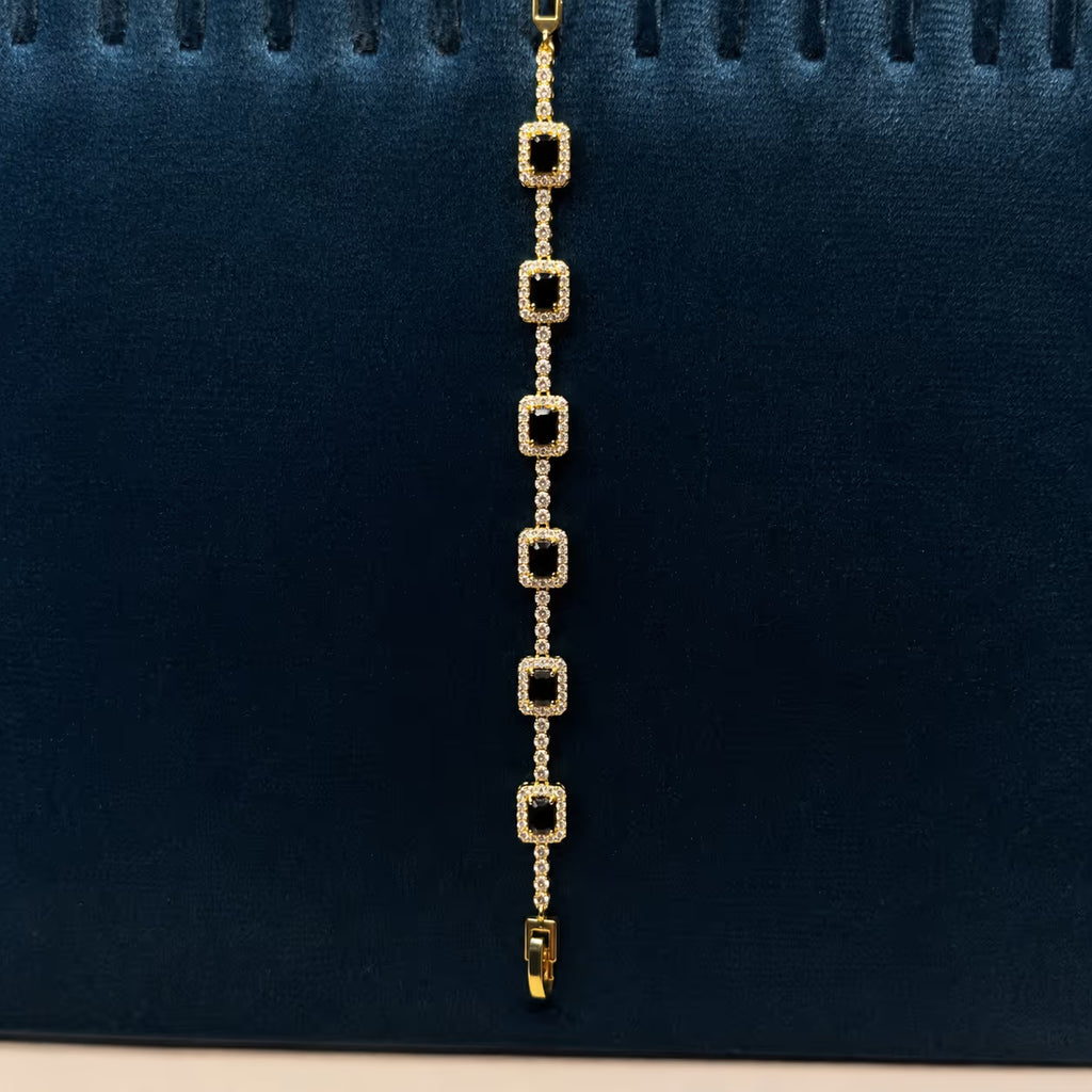 Gold-Tone Black Onyx & Crystal Link Bracelet - View 1 - Shop Aizel