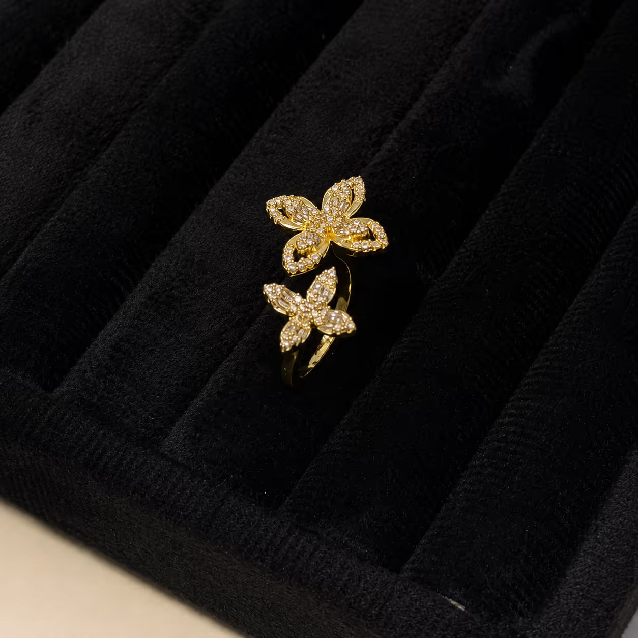Gold Butterfly Pavé Statement Ring - View 3 - Shop Aizel