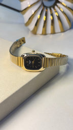Aimé Quartz Ladies Watch — Gold Cushion Case with Black Dial - Shop Aizel