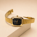 Aimé Quartz Ladies Watch — Gold Cushion Case with Black Dial - Shop Aizel