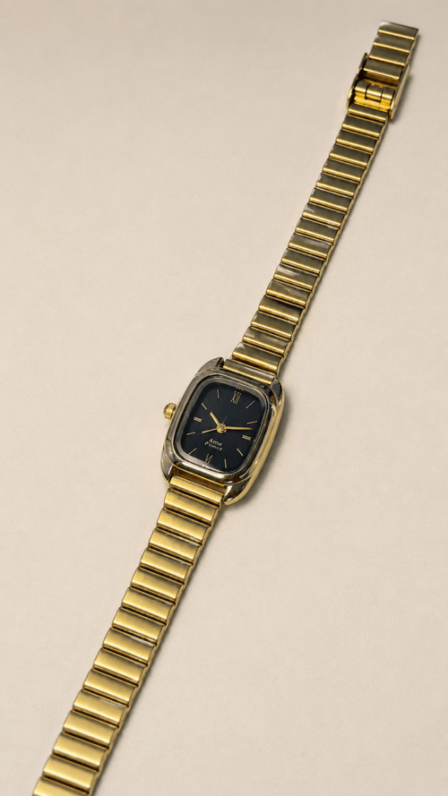 Aimé Quartz Ladies Watch — Gold Cushion Case with Black Dial - Shop Aizel