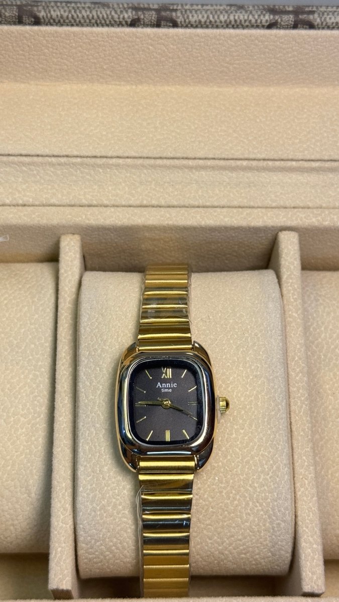 Aimé Quartz Ladies Watch — Gold Cushion Case with Black Dial - Shop Aizel