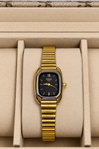 Aimé Quartz Ladies Watch — Gold Cushion Case with Black Dial - Shop Aizel