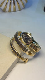 Annie Snake Coil Wrap Watch — Gold Tubogas Bangle with Black Dial - Shop Aizel