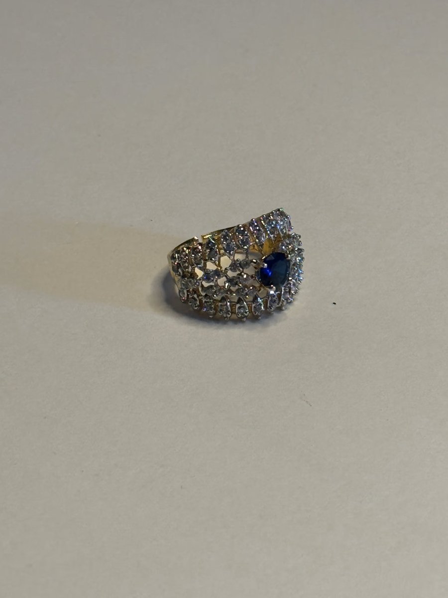 Gold-Tone Pavé Ring with Blue Stone - Shop Aizel