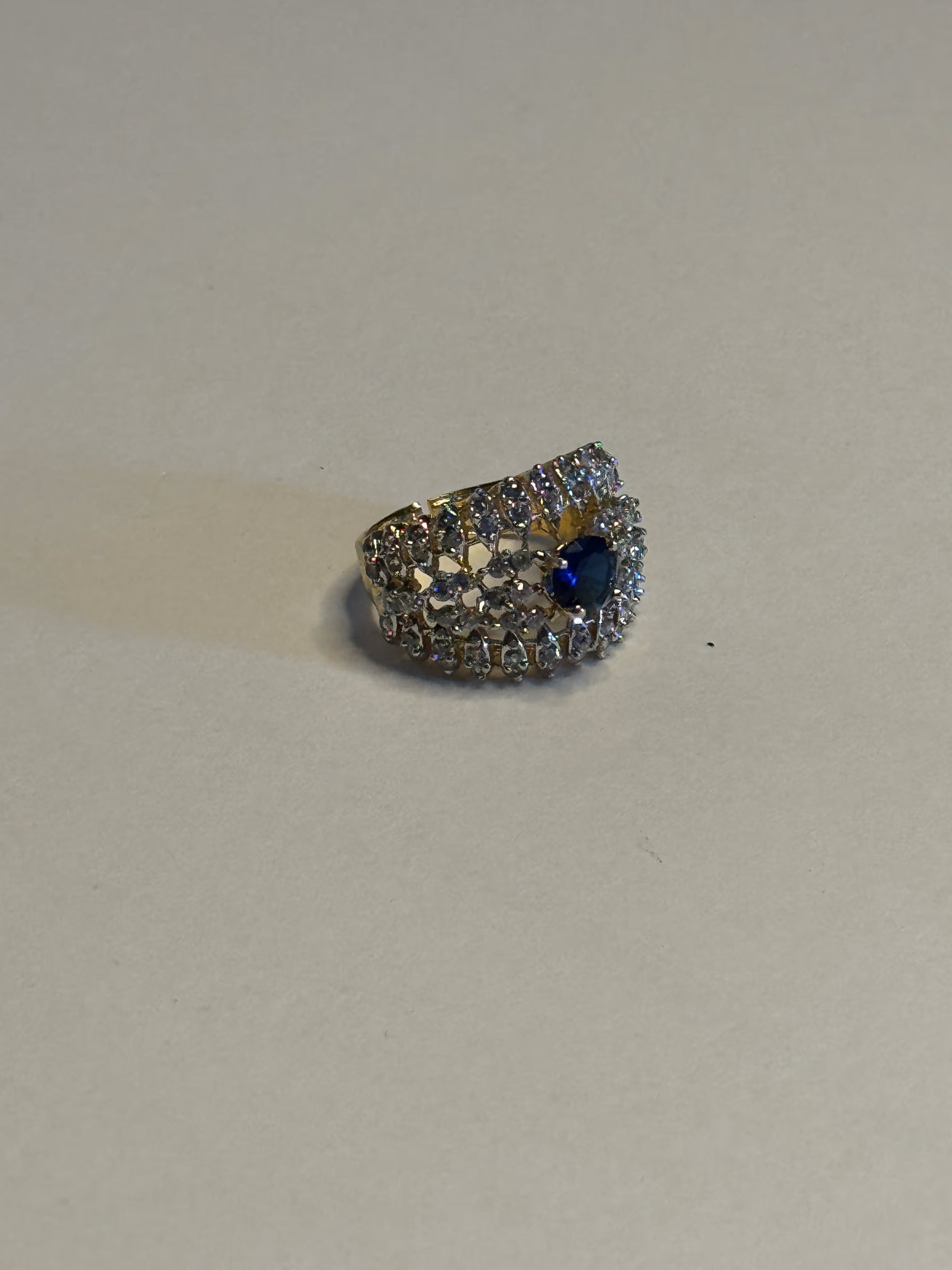 Gold-Tone Pavé Ring with Blue Stone