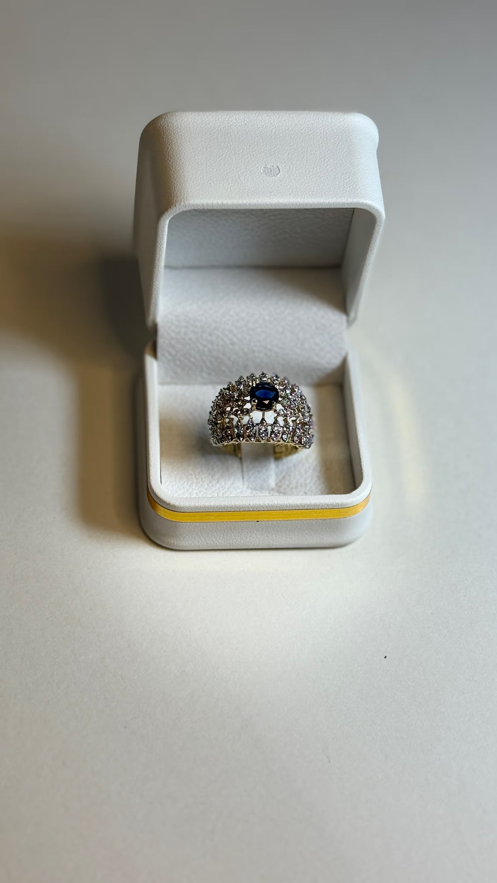 Gold-Tone Pavé Ring with Blue Stone