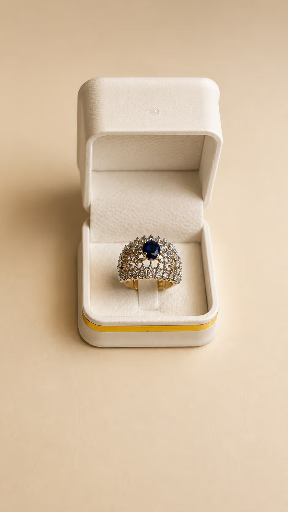 Gold-Tone Pavé Ring with Blue Stone