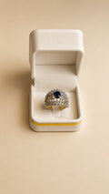 Gold-Tone Pavé Ring with Blue Stone