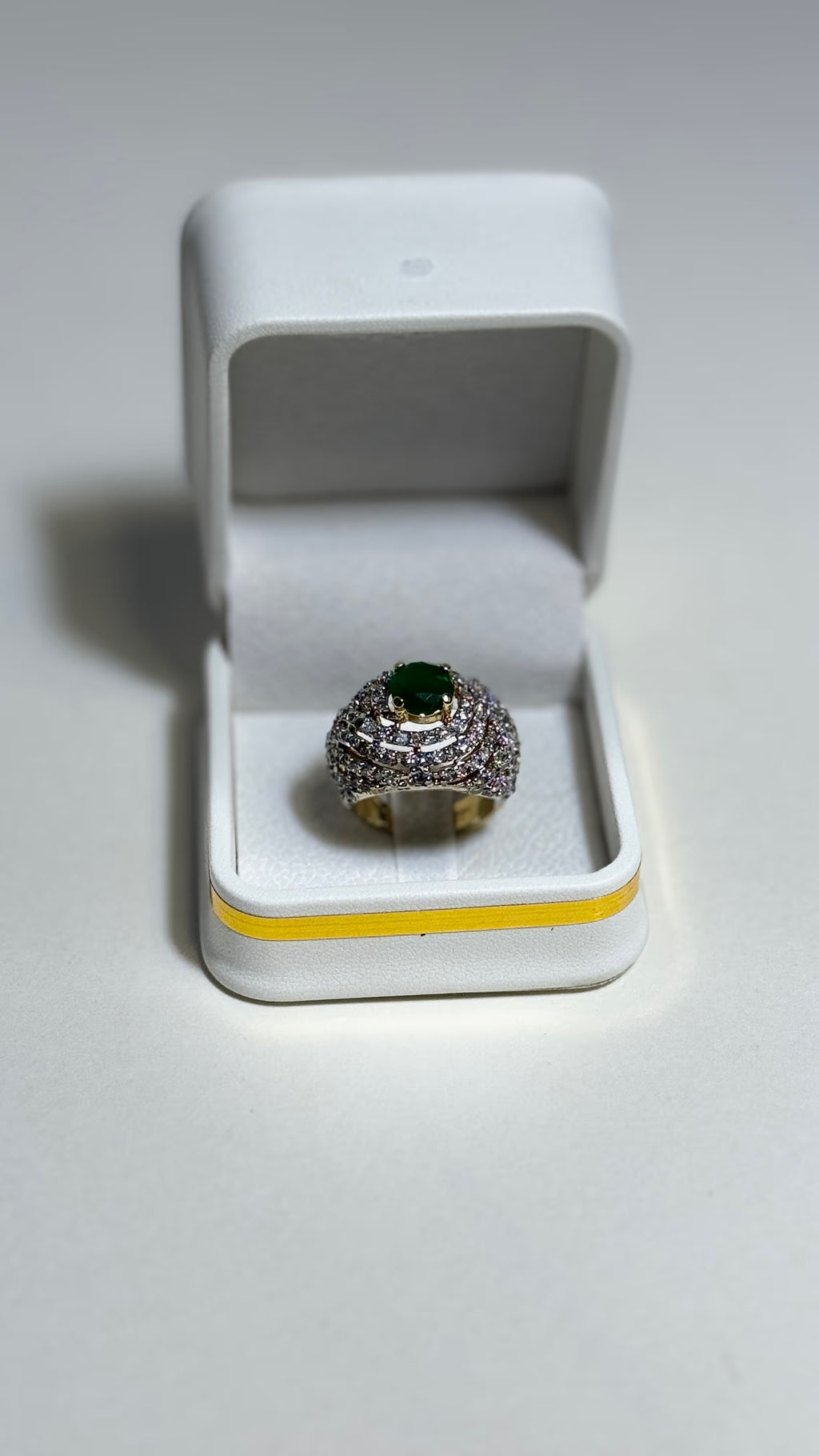 Gold-Tone Pavé Ring with Green Stone