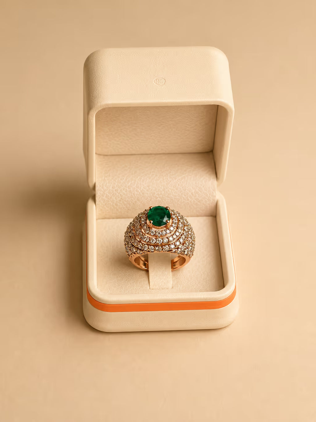Gold-Tone Pavé Ring with Green Stone