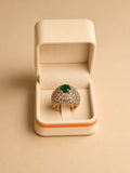 Gold-Tone Pavé Ring with Green Stone