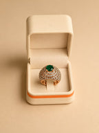Gold-Tone Pavé Ring with Green Stone
