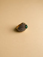 Gold-Tone Pavé Ring with Green Stone