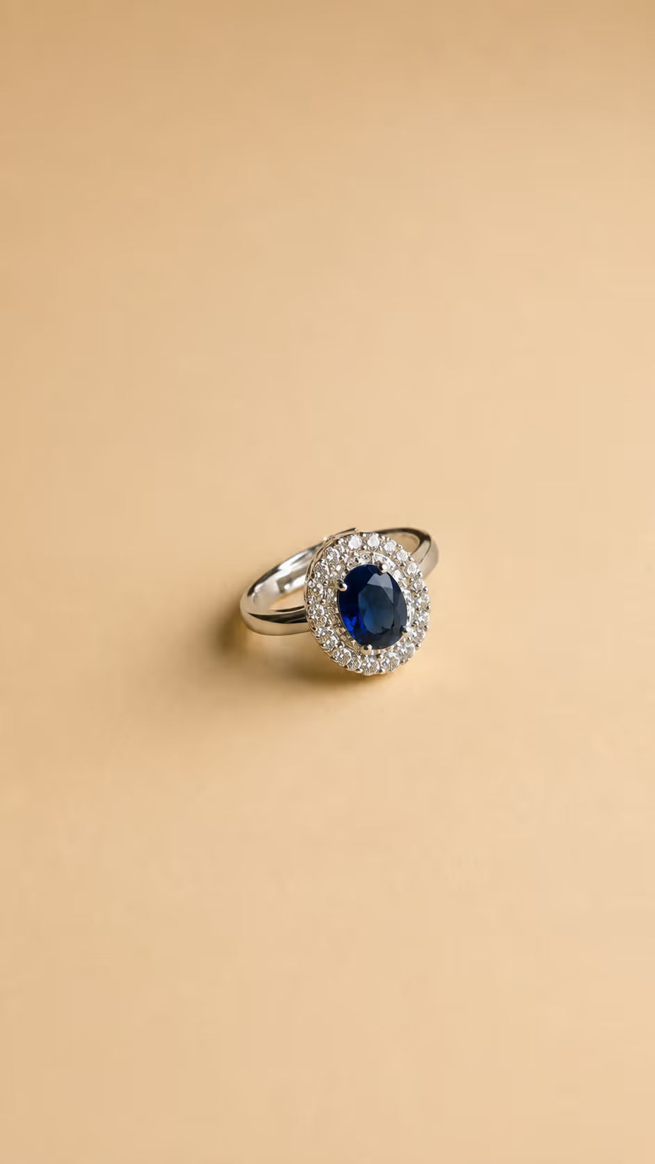 Silver-Tone Halo Ring with Blue Stone