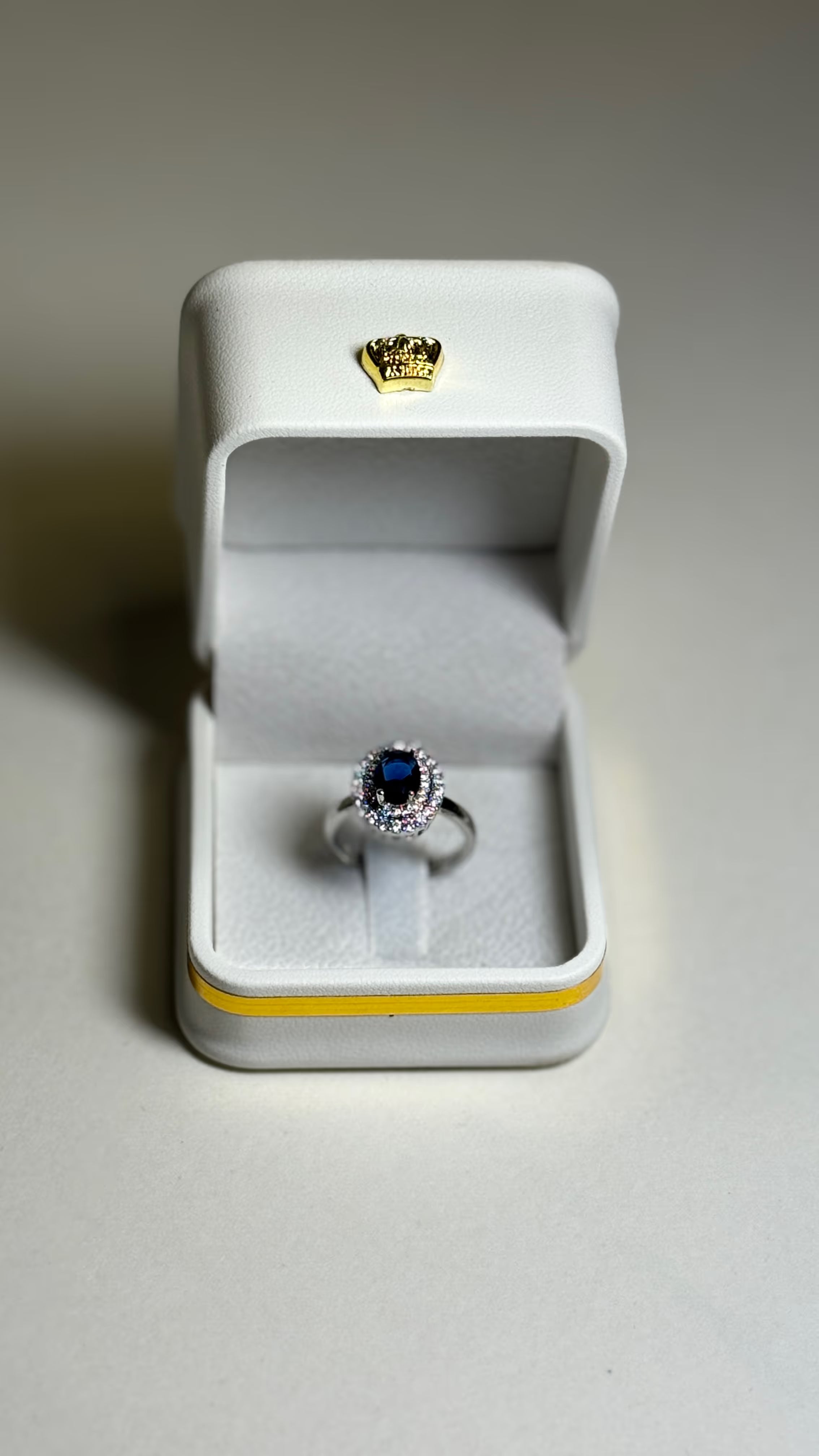Silver-Tone Halo Ring with Blue Stone