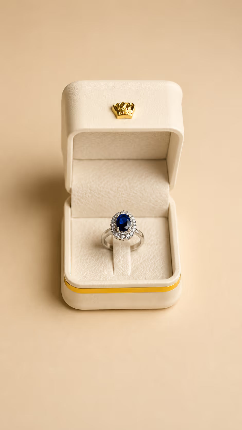 Silver-Tone Halo Ring with Blue Stone