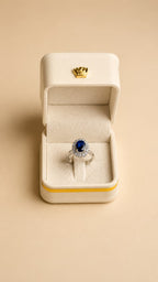 Silver-Tone Halo Ring with Blue Stone