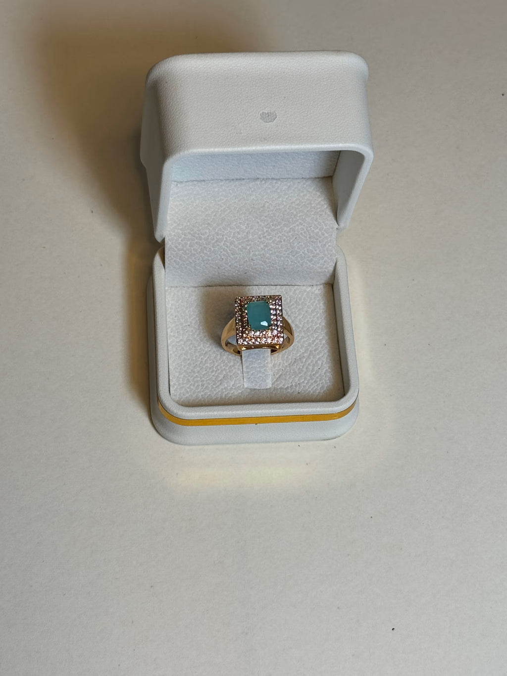 Gold-Tone Geometric Ring with Turquoise Stone
