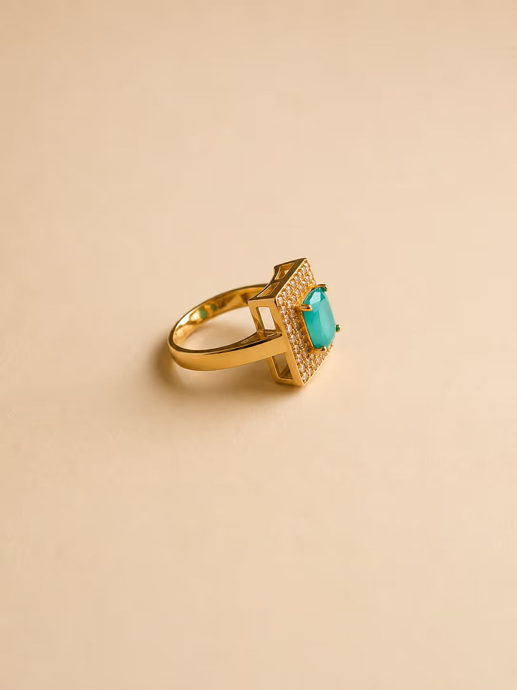 Gold-Tone Geometric Ring with Turquoise Stone