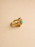 Gold-Tone Geometric Ring with Turquoise Stone