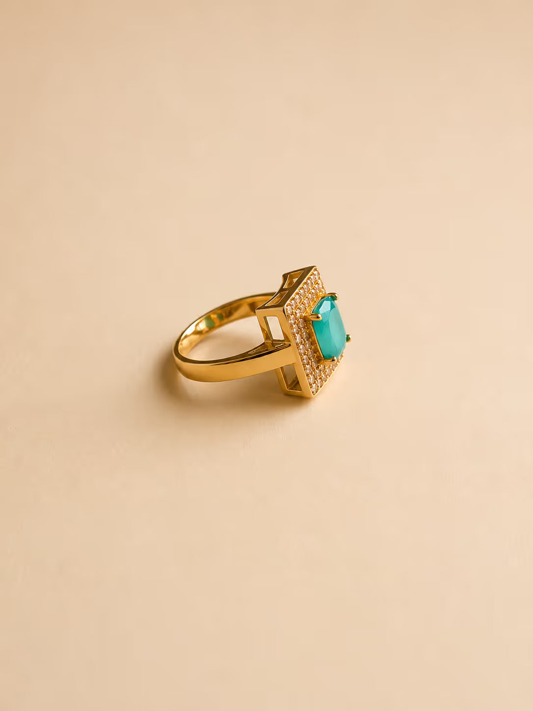 Gold-Tone Geometric Ring with Turquoise Stone