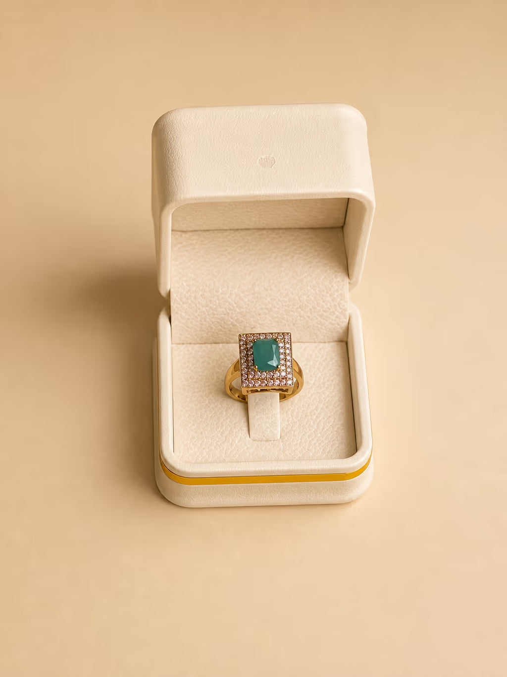 Gold-Tone Geometric Ring with Turquoise Stone