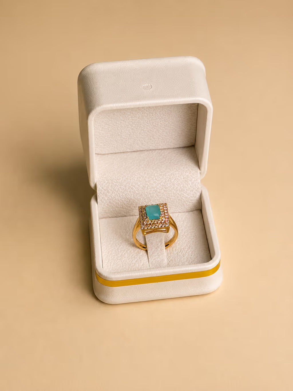 Gold-Tone Geometric Ring with Turquoise Stone
