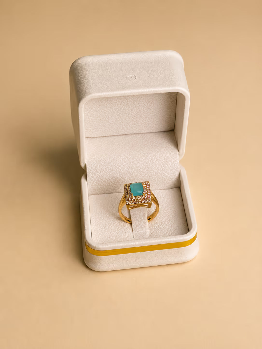 Gold-Tone Geometric Ring with Turquoise Stone