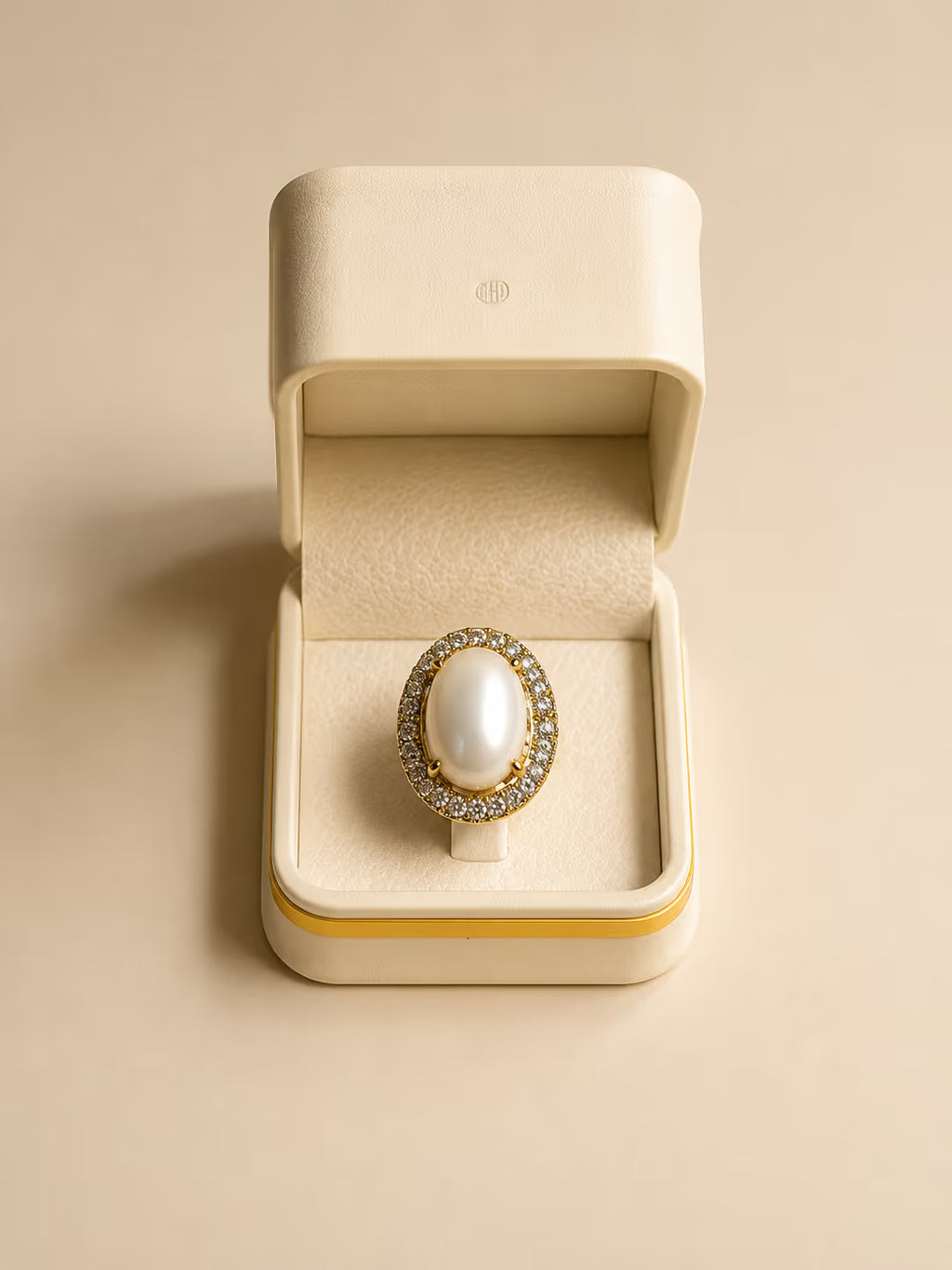 Gold-Tone Halo Ring with Pearl